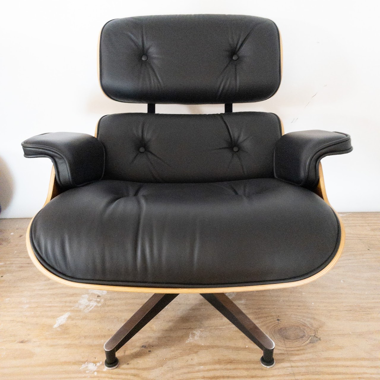 Eames Black Leather Lounge Chair and Ottoman