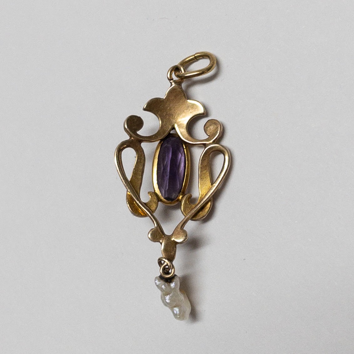 14K Gold, Amethyst and Pearl Pendant