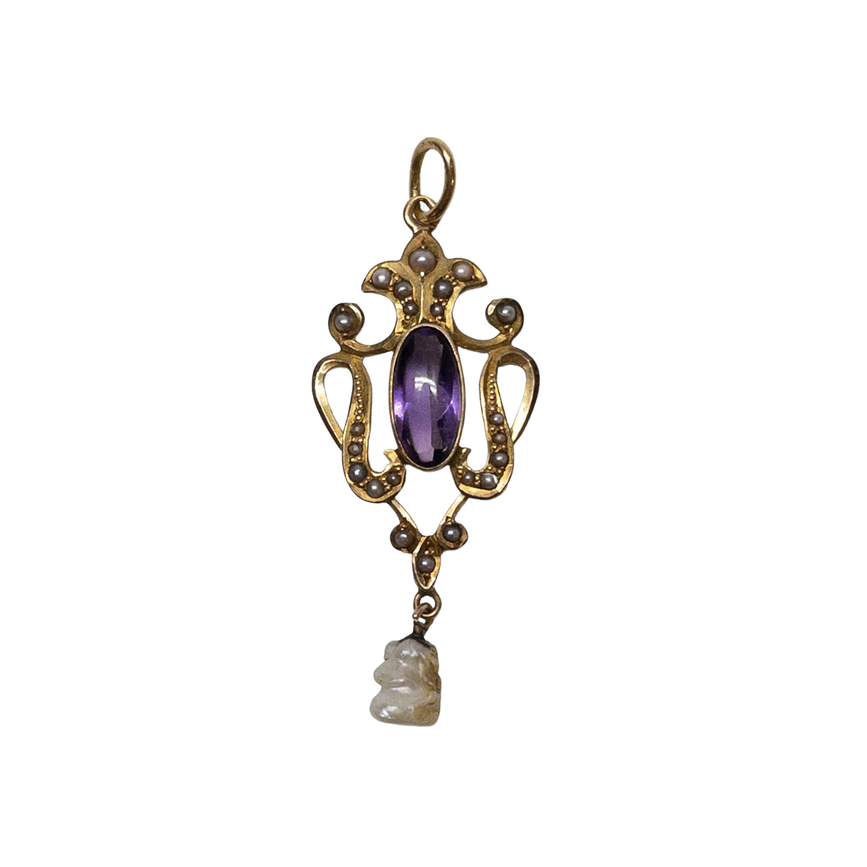 14K Gold, Amethyst and Pearl Pendant