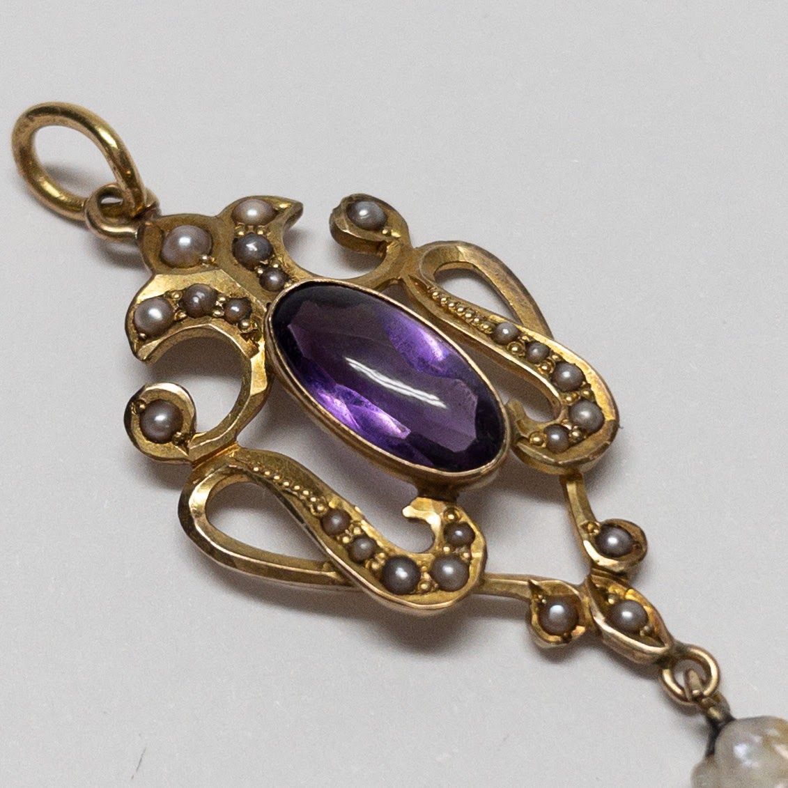 14K Gold, Amethyst and Pearl Pendant