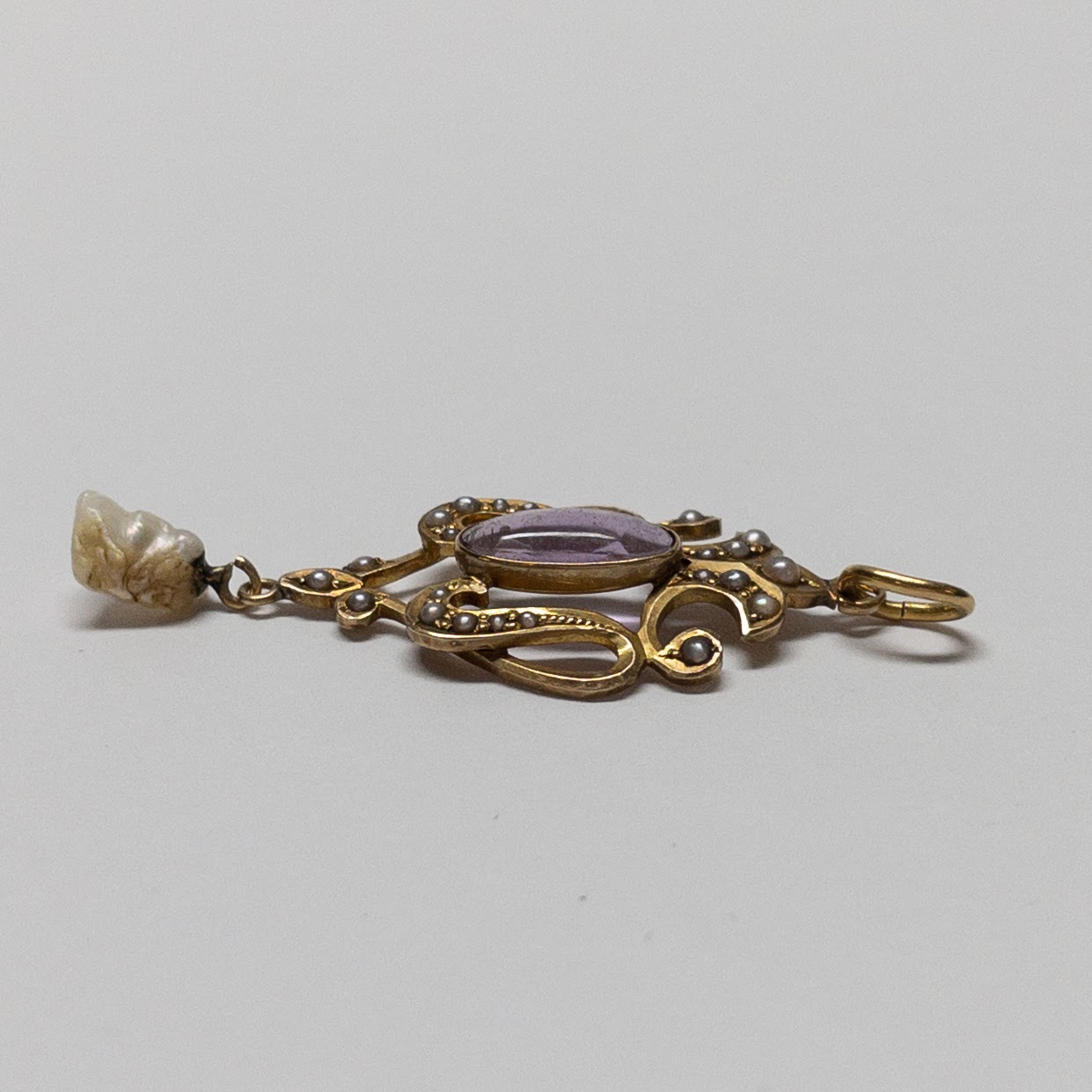 14K Gold, Amethyst and Pearl Pendant