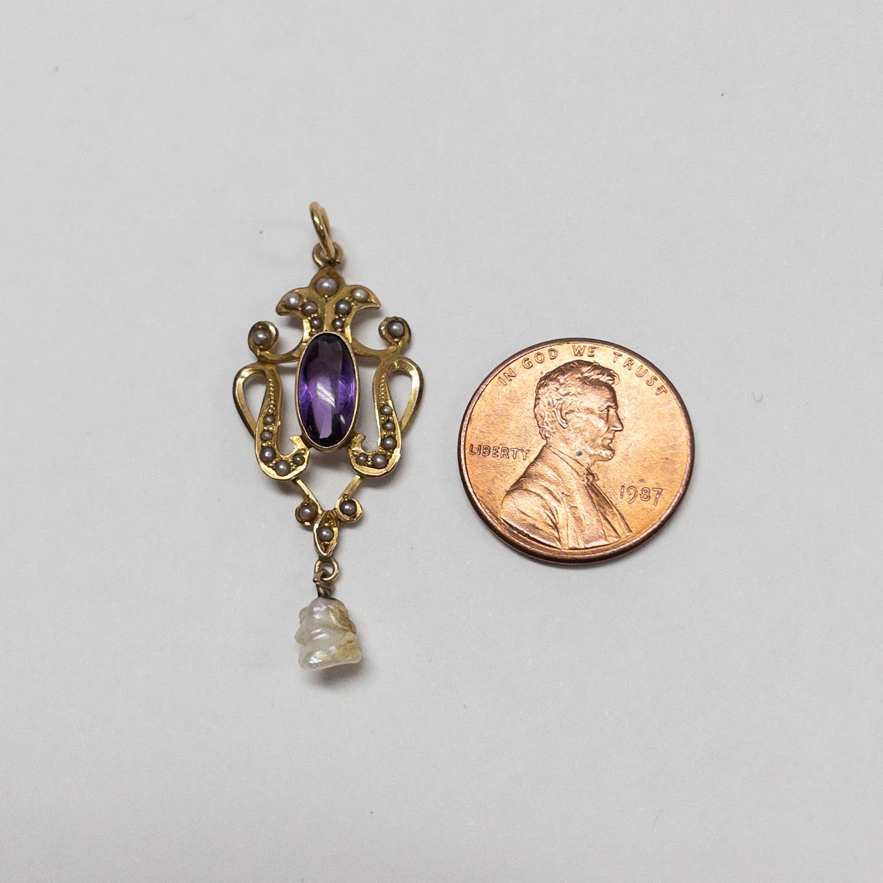 14K Gold, Amethyst and Pearl Pendant