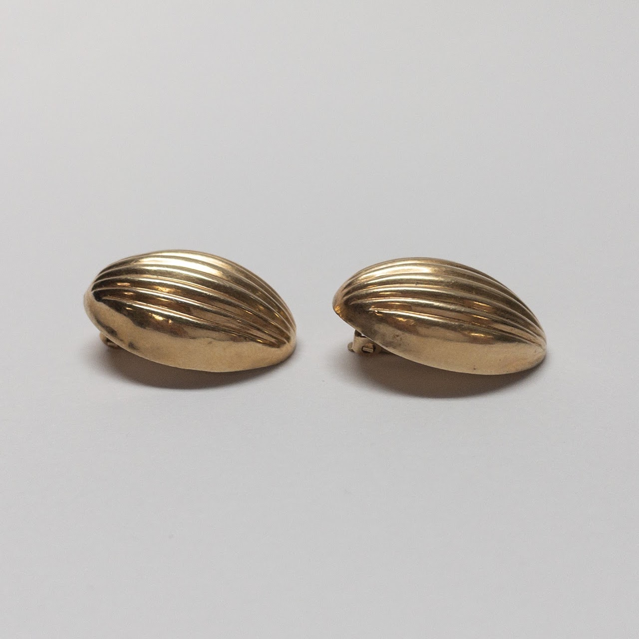 14K Gold Ridged Clip Earrings