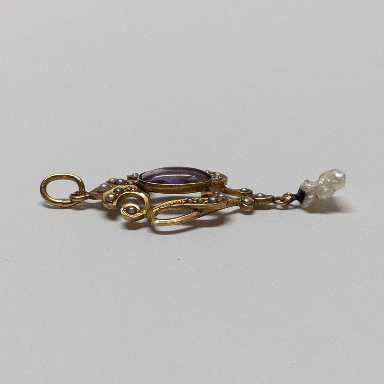 14K Gold, Amethyst and Pearl Pendant