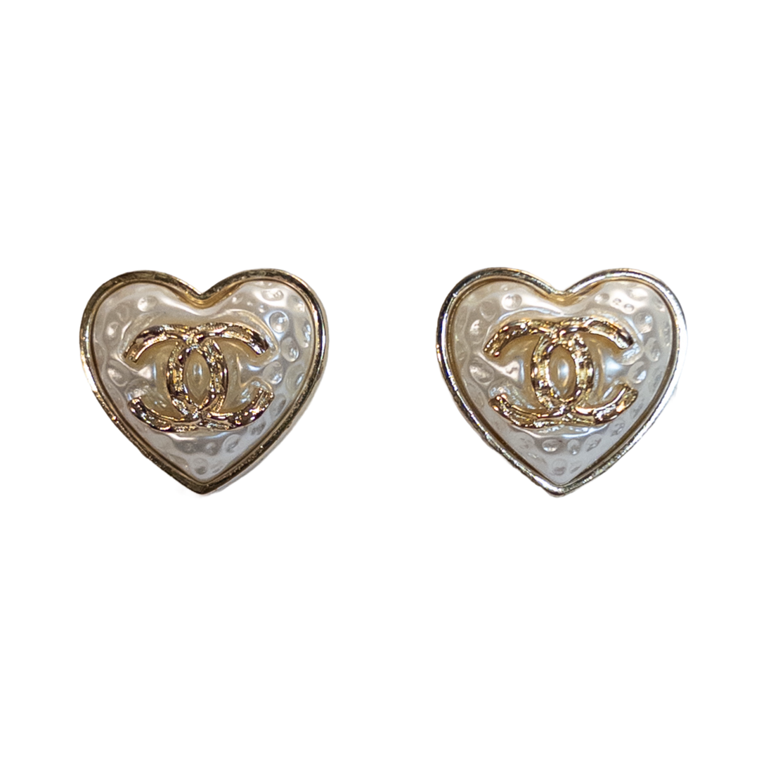 Chanel CC Pearlized Heart Earrings