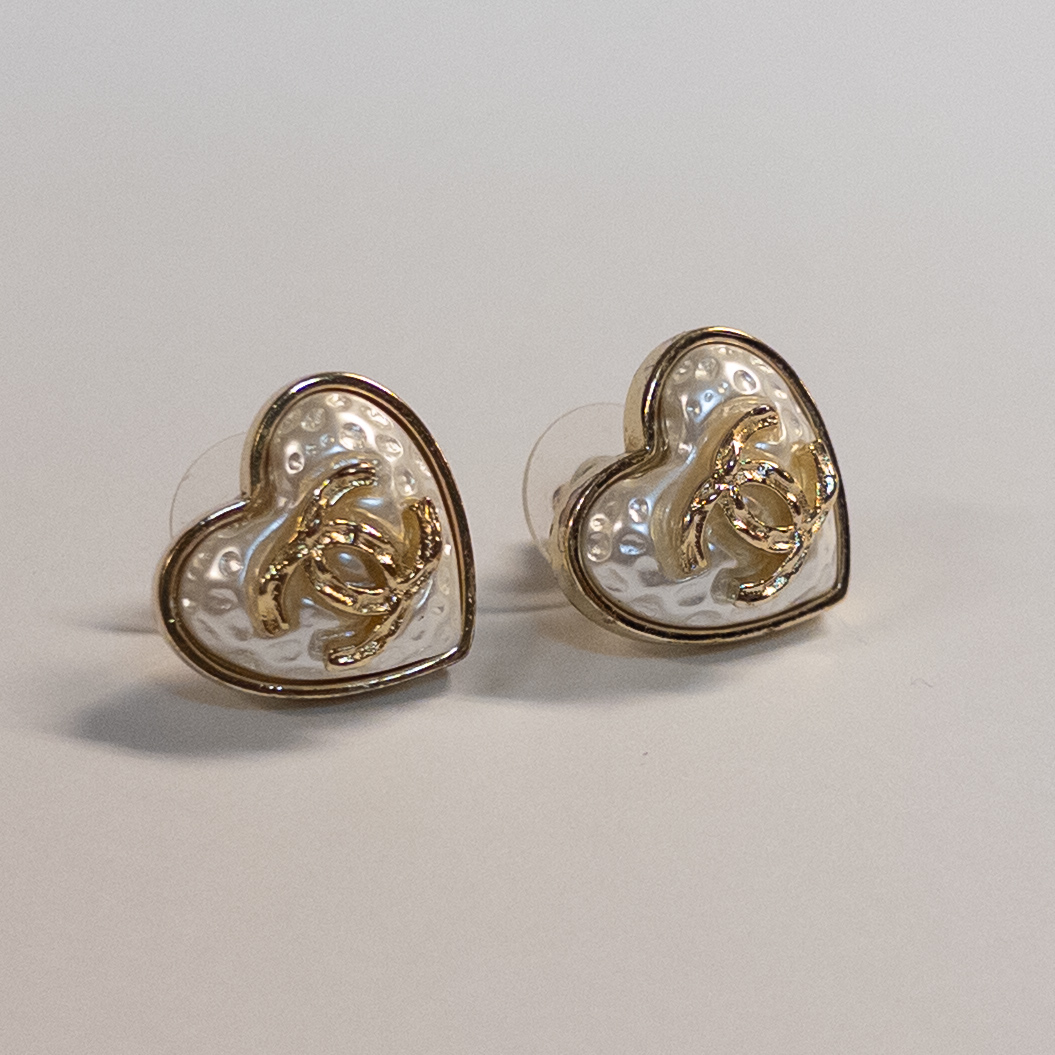 Chanel CC Pearlized Heart Earrings