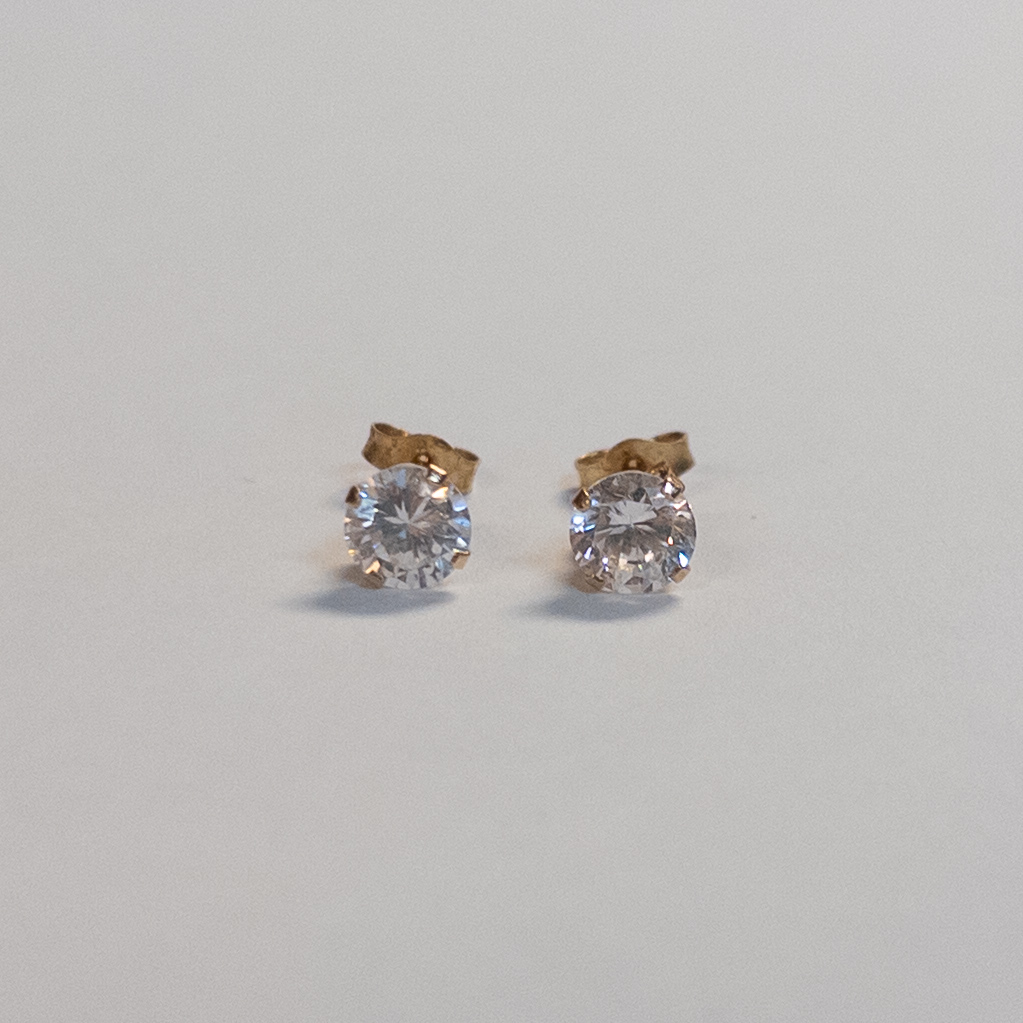 14K Gold and Clear Crystal Stud Earrings