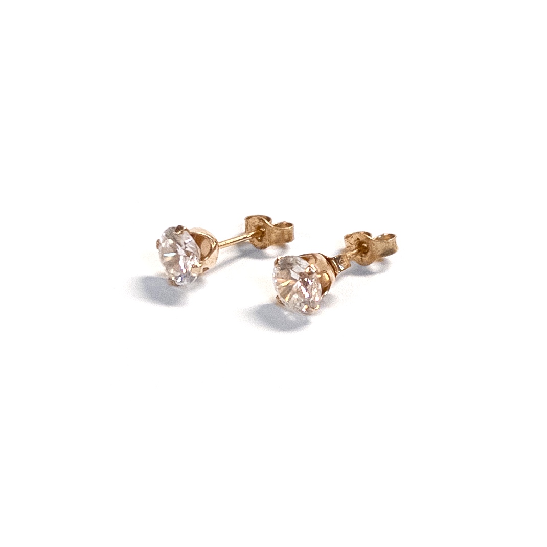 14K Gold and Clear Crystal Stud Earrings