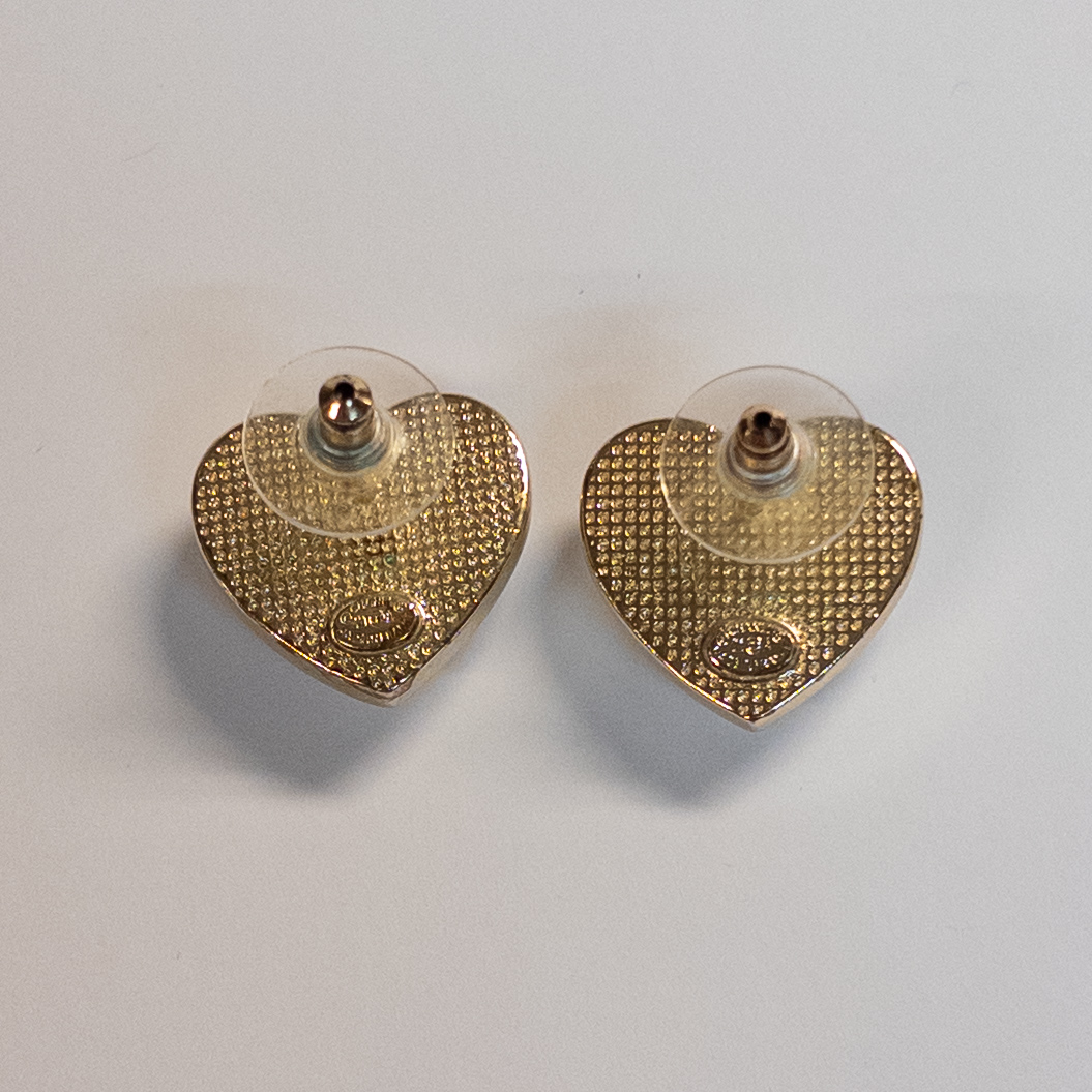 Chanel CC Pearlized Heart Earrings