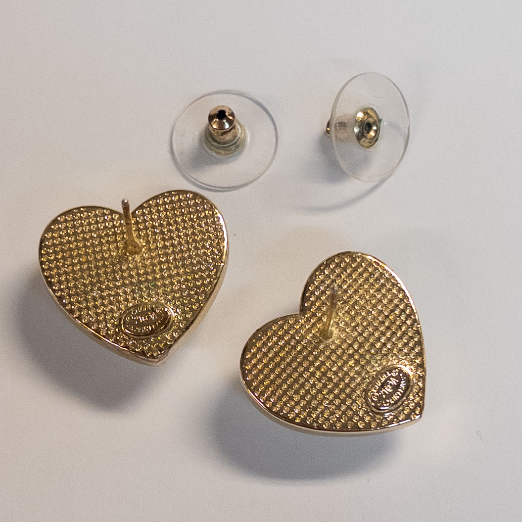 Chanel CC Pearlized Heart Earrings