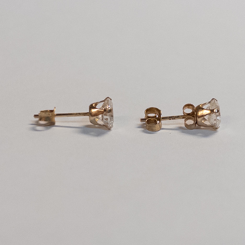 14K Gold and Clear Crystal Stud Earrings