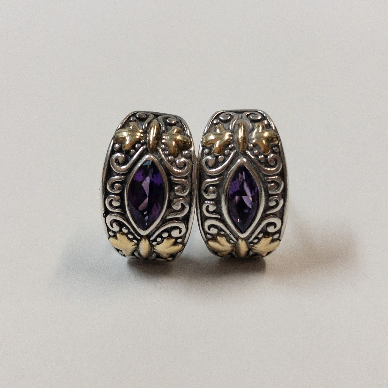 Sterling Silver, 18K Gold, and Amethyst Earrings