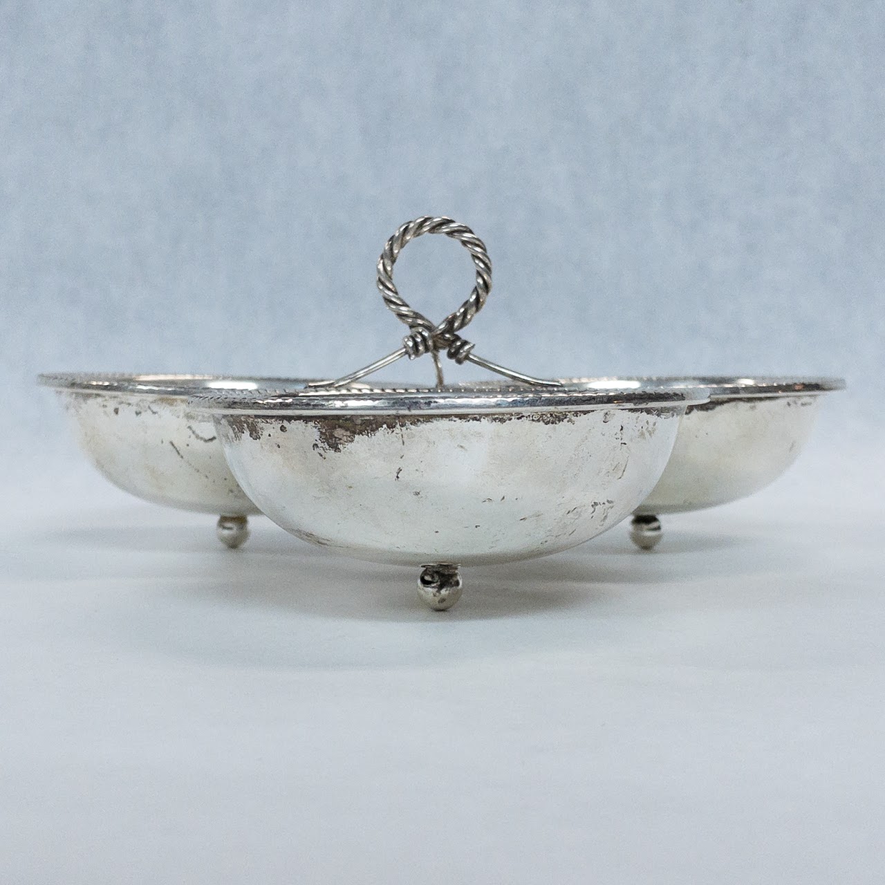 Sterling Silver Three-Bowl Handled Nut Dish