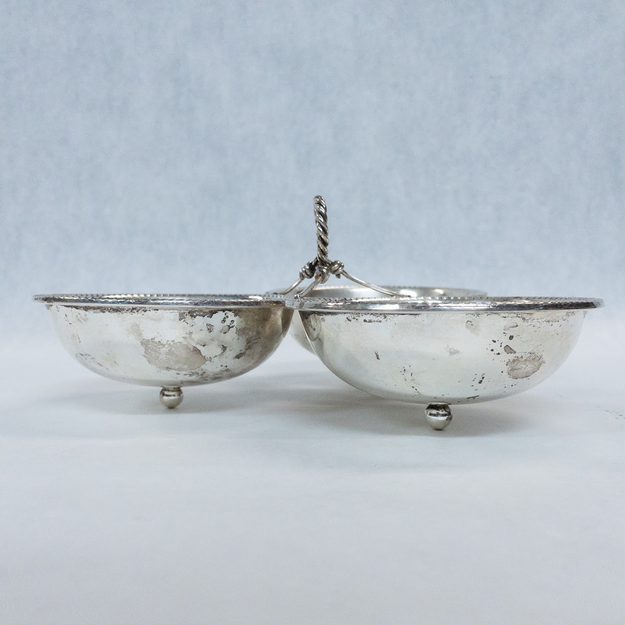 Sterling Silver Three-Bowl Handled Nut Dish