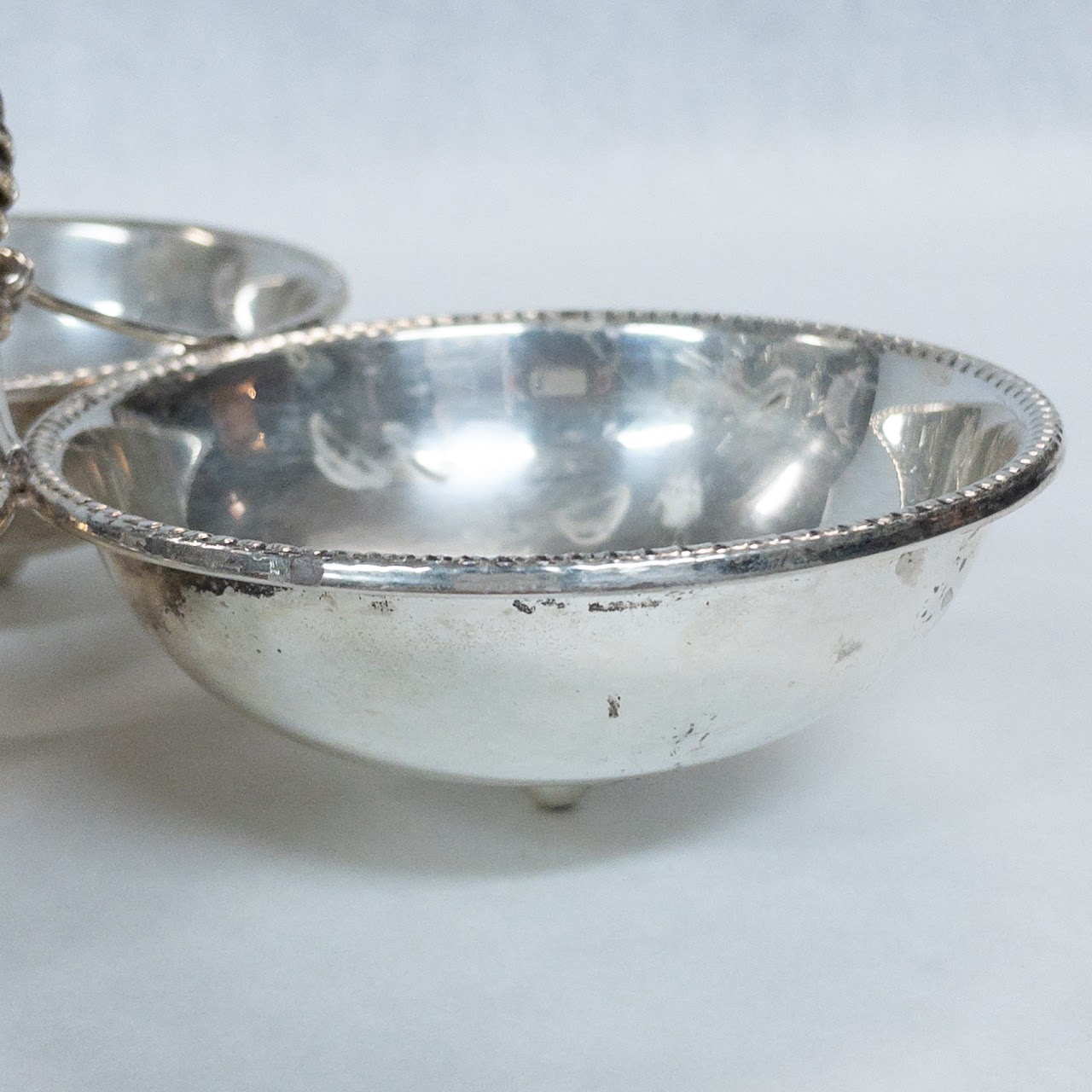 Sterling Silver Three-Bowl Handled Nut Dish