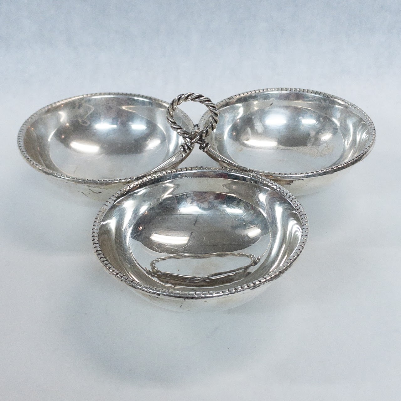 Sterling Silver Three-Bowl Handled Nut Dish