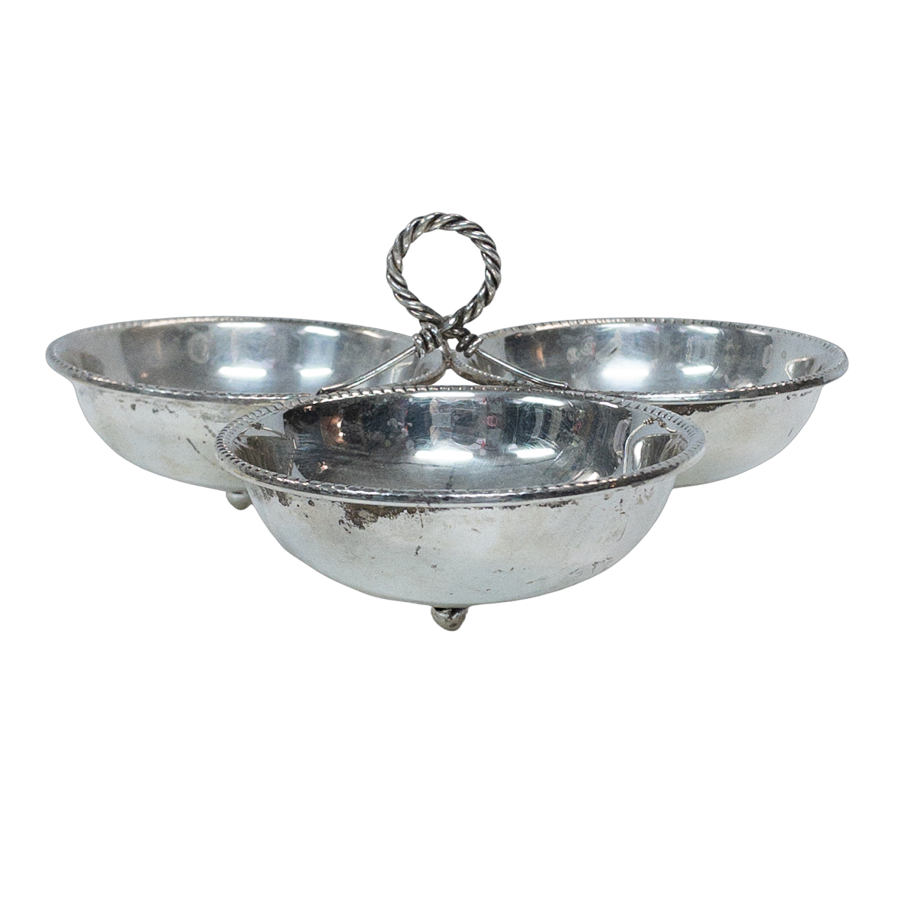 Sterling Silver Three-Bowl Handled Nut Dish