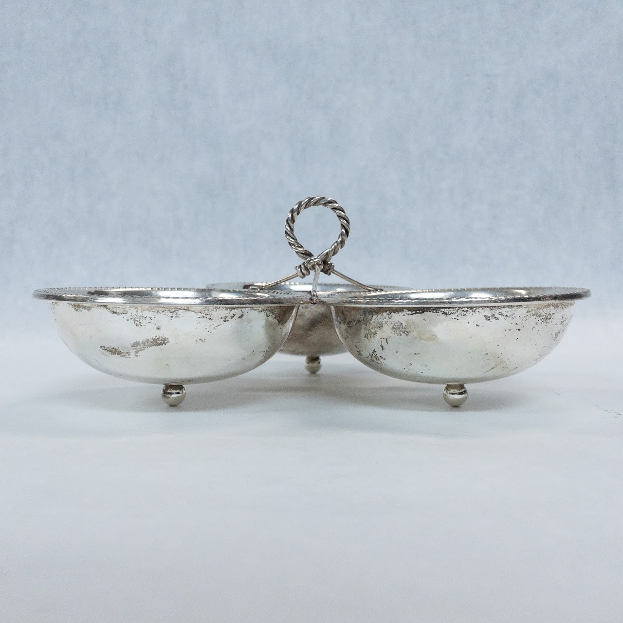 Sterling Silver Three-Bowl Handled Nut Dish