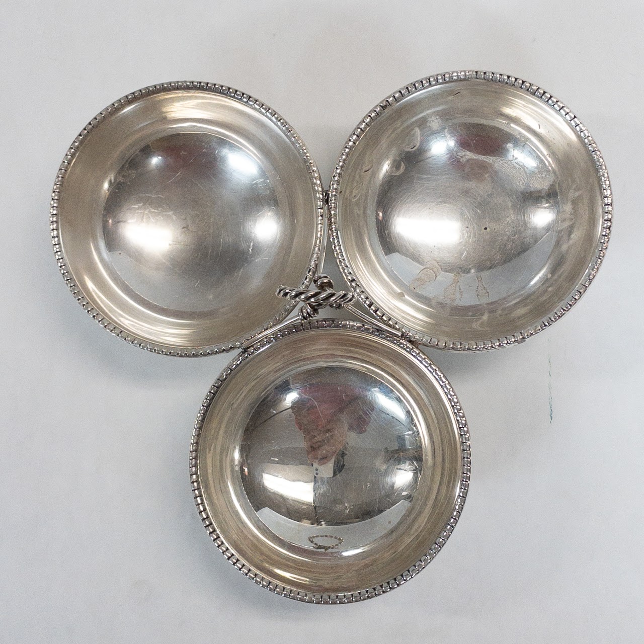 Sterling Silver Three-Bowl Handled Nut Dish