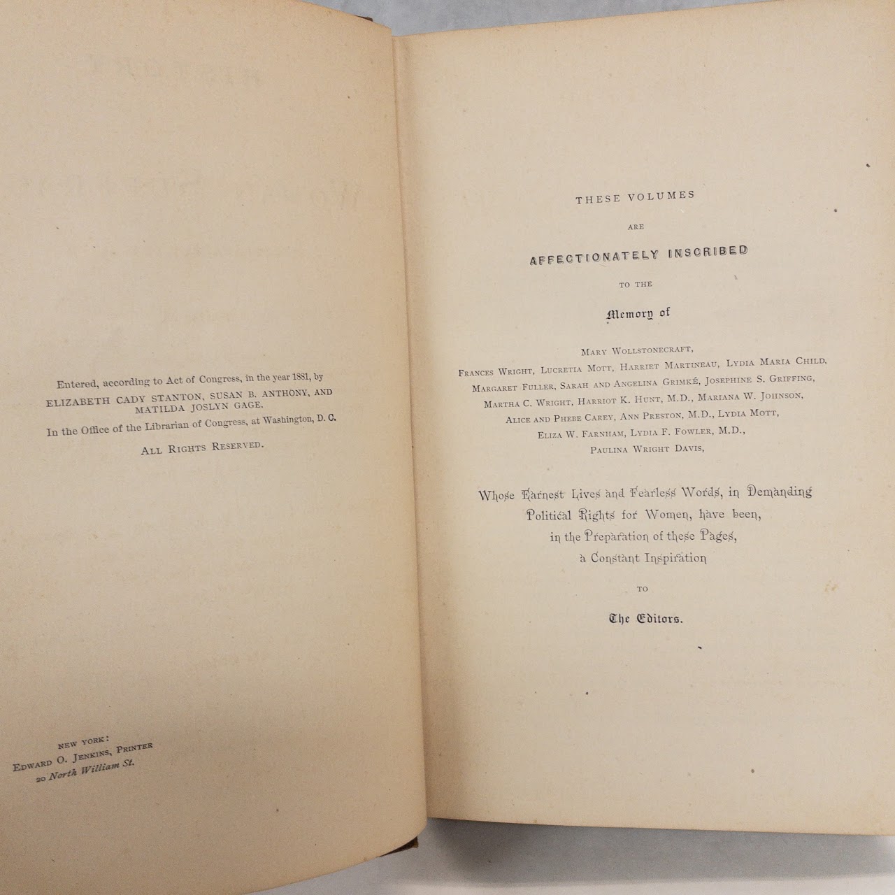 'The History of Woman's Suffrage Vol. 1' First Edition RARE Book