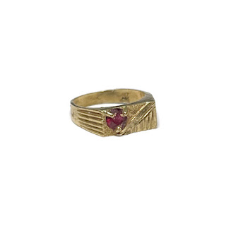 14K Gold Child's Signet Ring with Red Crystal