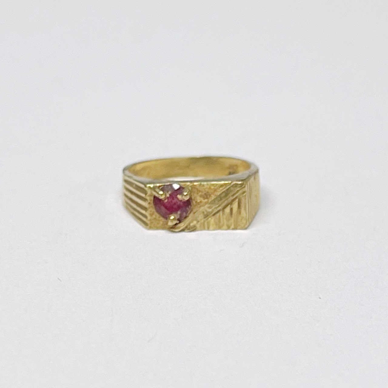 14K Gold Child's Signet Ring with Red Crystal