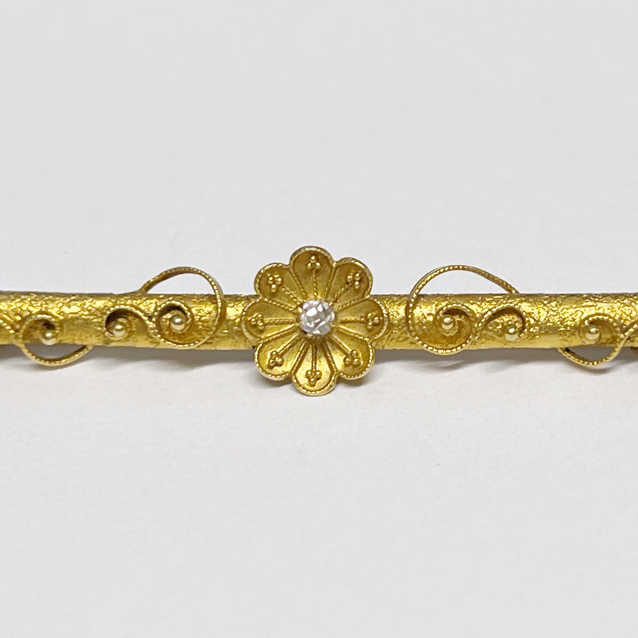 14K Gold Flowers on a Branch Brooch With Diamond Detail
