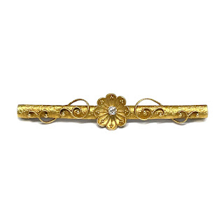 14K Gold Flowers on a Branch Brooch With Diamond Detail