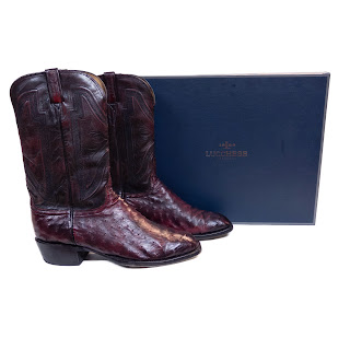 Lucchese Ostrich and Cow Leather Cowboy Boots