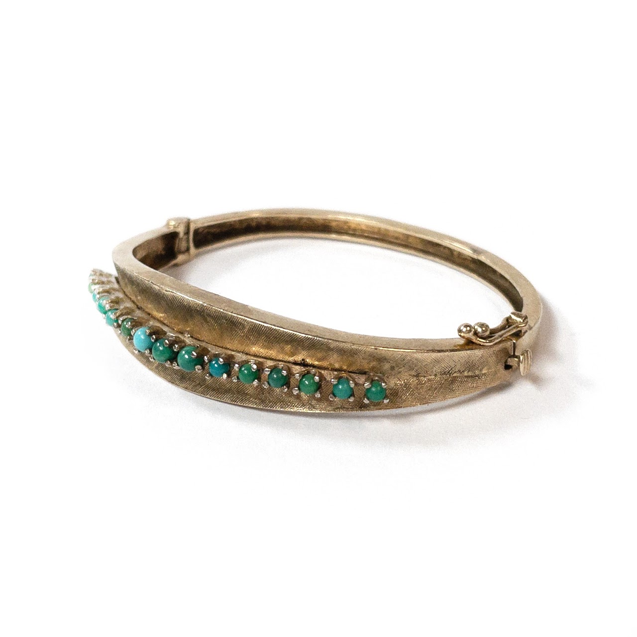 14K Gold and Green/Blue Stone Bangle Bracelet