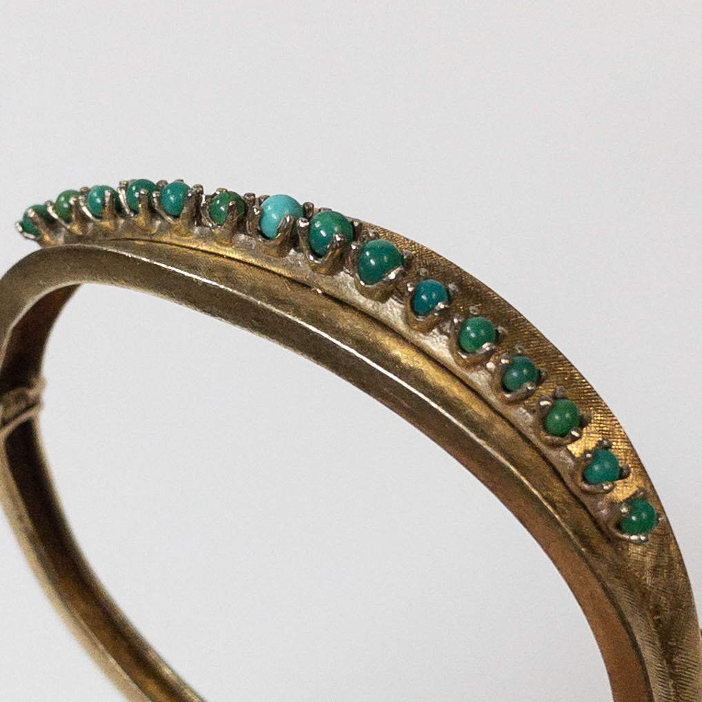 14K Gold and Green/Blue Stone Bangle Bracelet