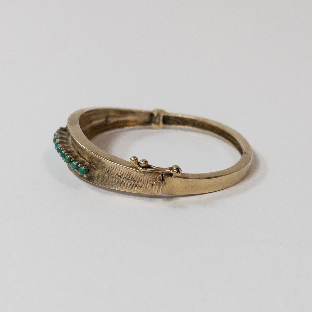 14K Gold and Green/Blue Stone Bangle Bracelet