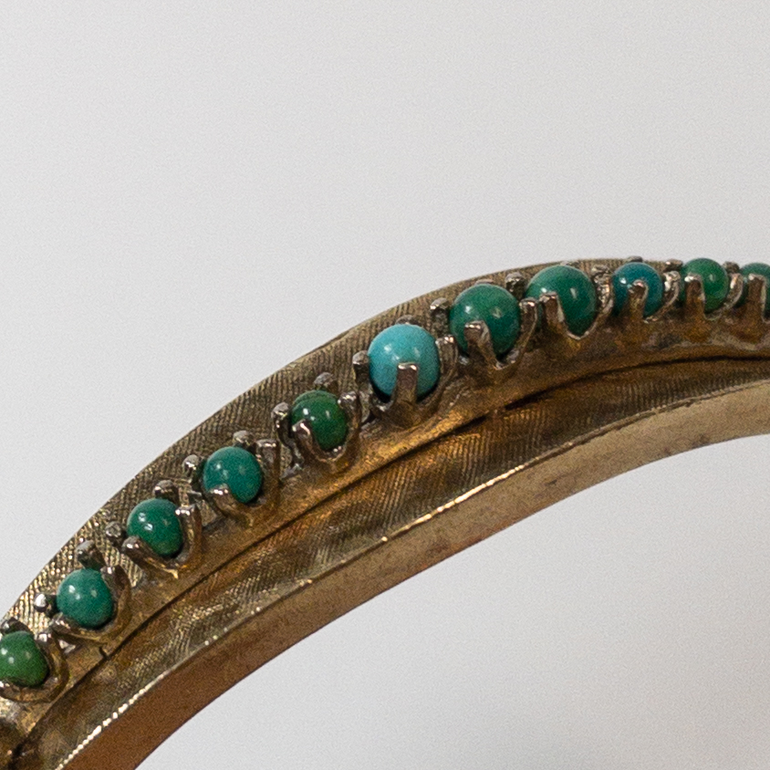 14K Gold and Green/Blue Stone Bangle Bracelet