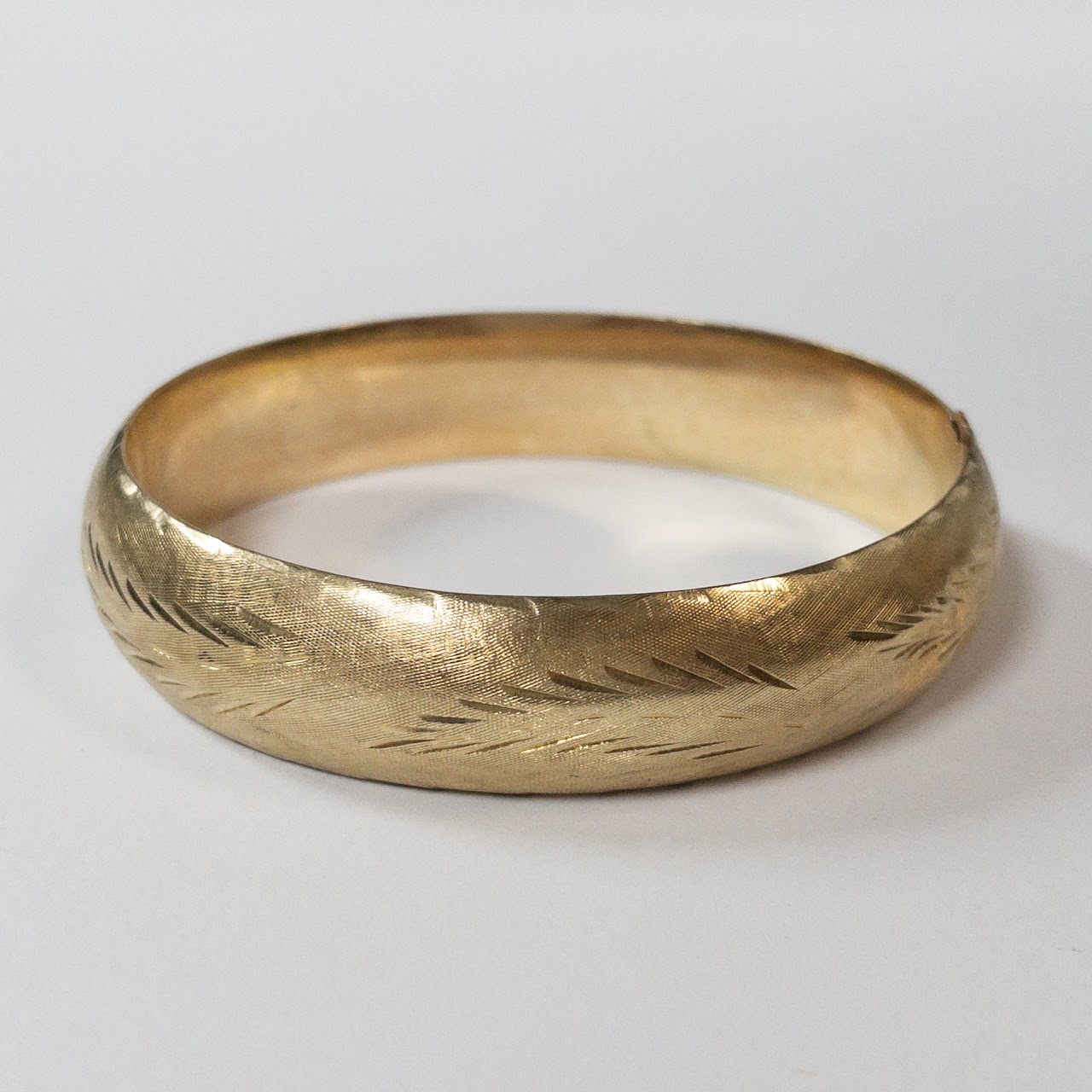 14K Gold Etched Bangle Bracelet