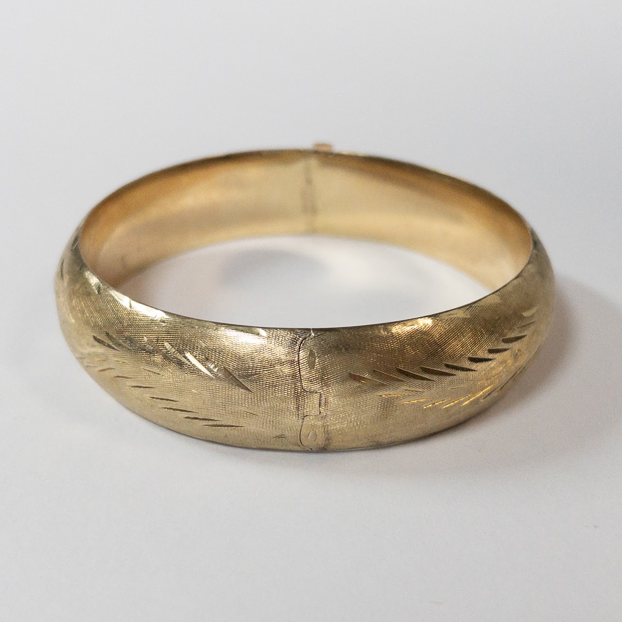 14K Gold Etched Bangle Bracelet