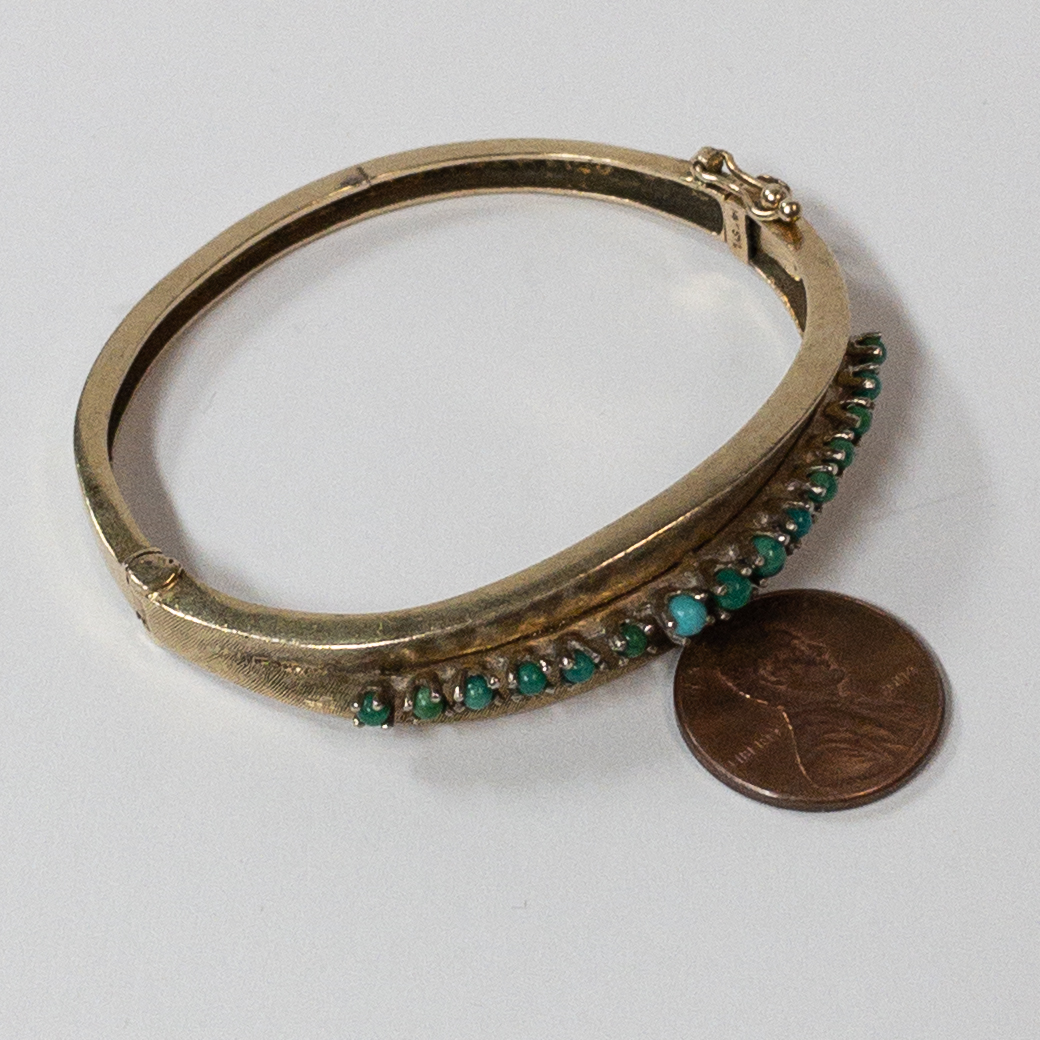 14K Gold and Green/Blue Stone Bangle Bracelet