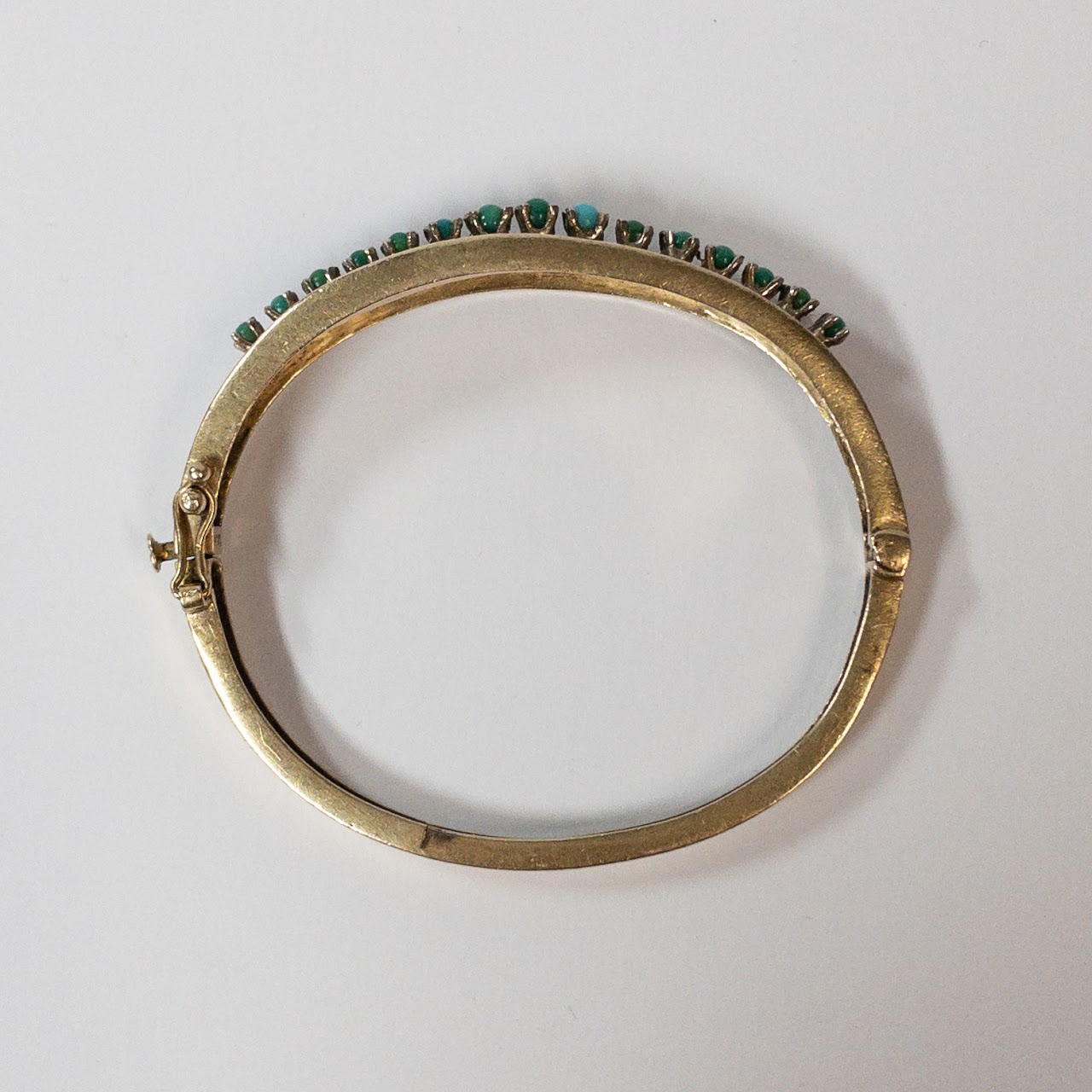 14K Gold and Green/Blue Stone Bangle Bracelet