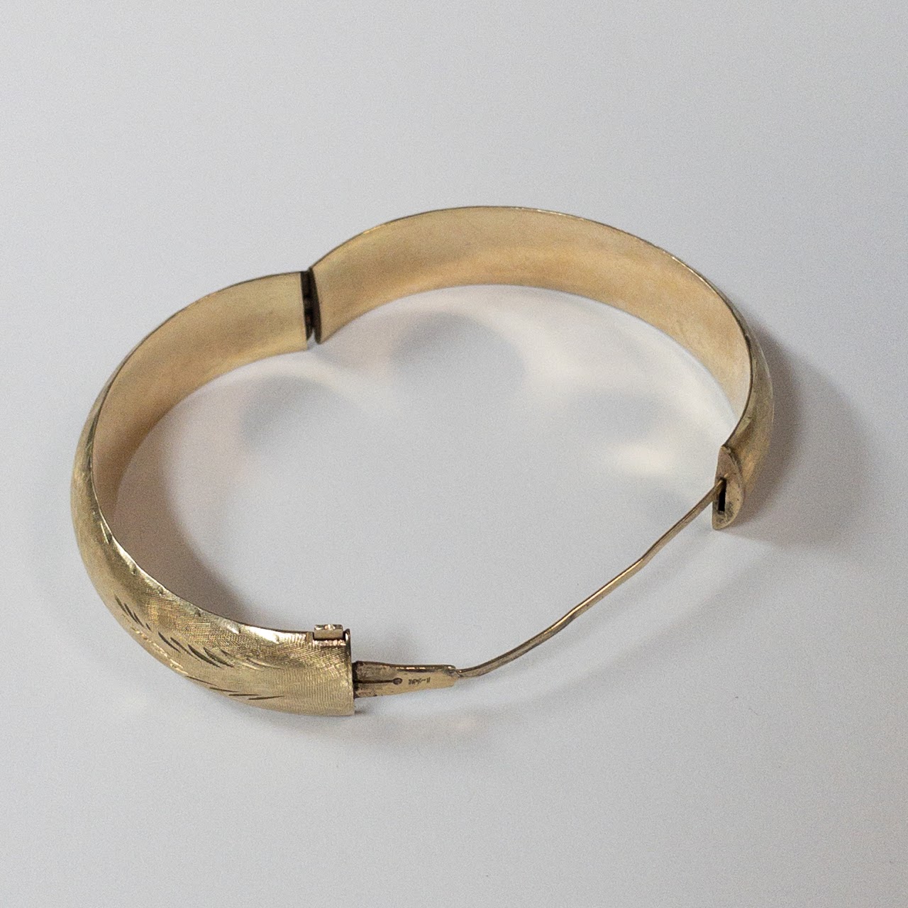 14K Gold Etched Bangle Bracelet