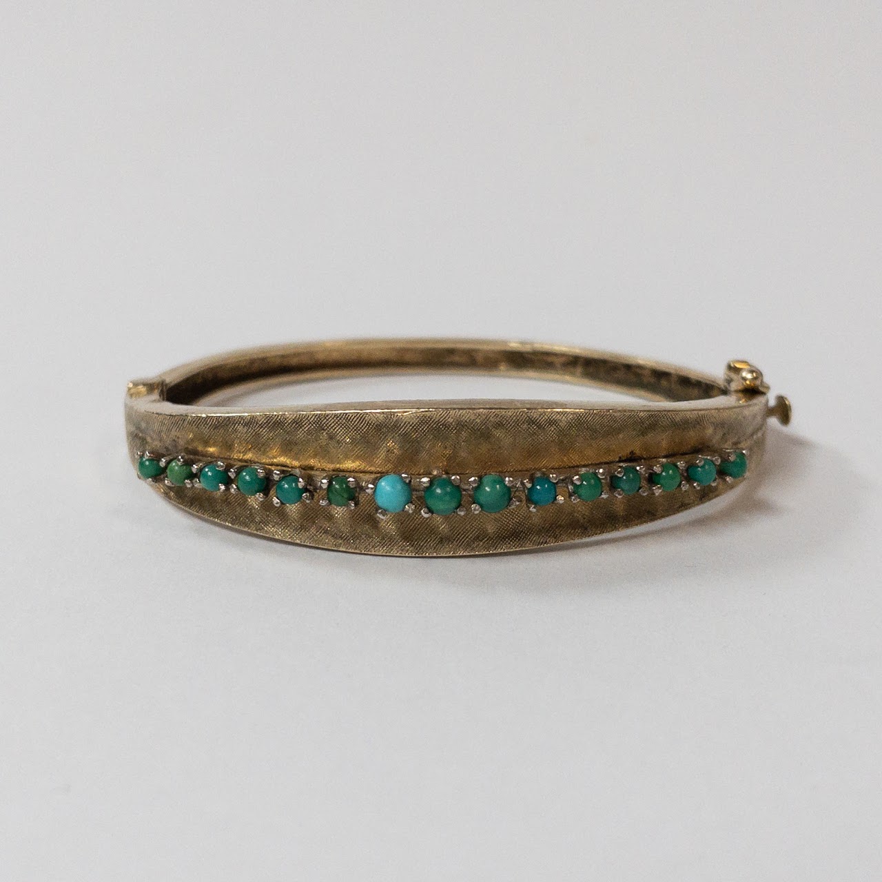 14K Gold and Green/Blue Stone Bangle Bracelet