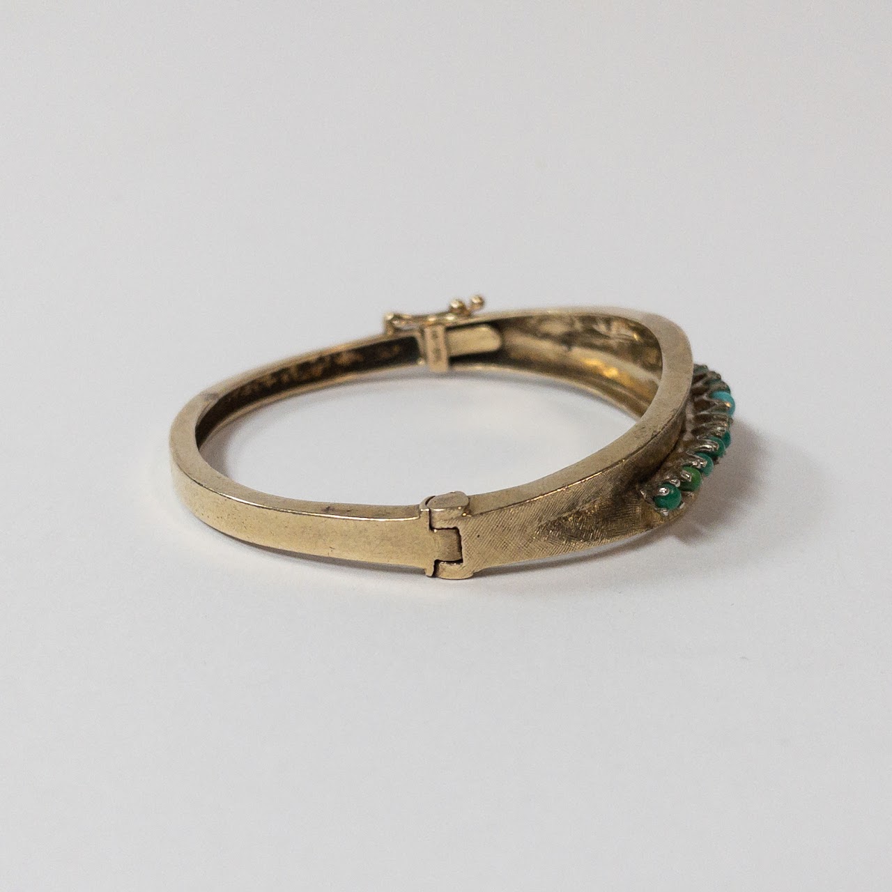 14K Gold and Green/Blue Stone Bangle Bracelet