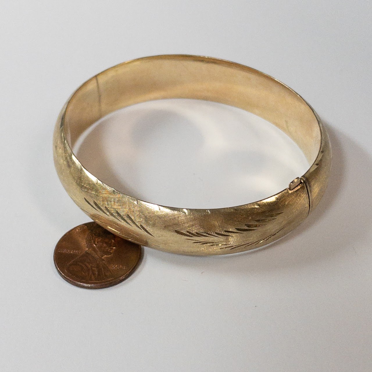 14K Gold Etched Bangle Bracelet