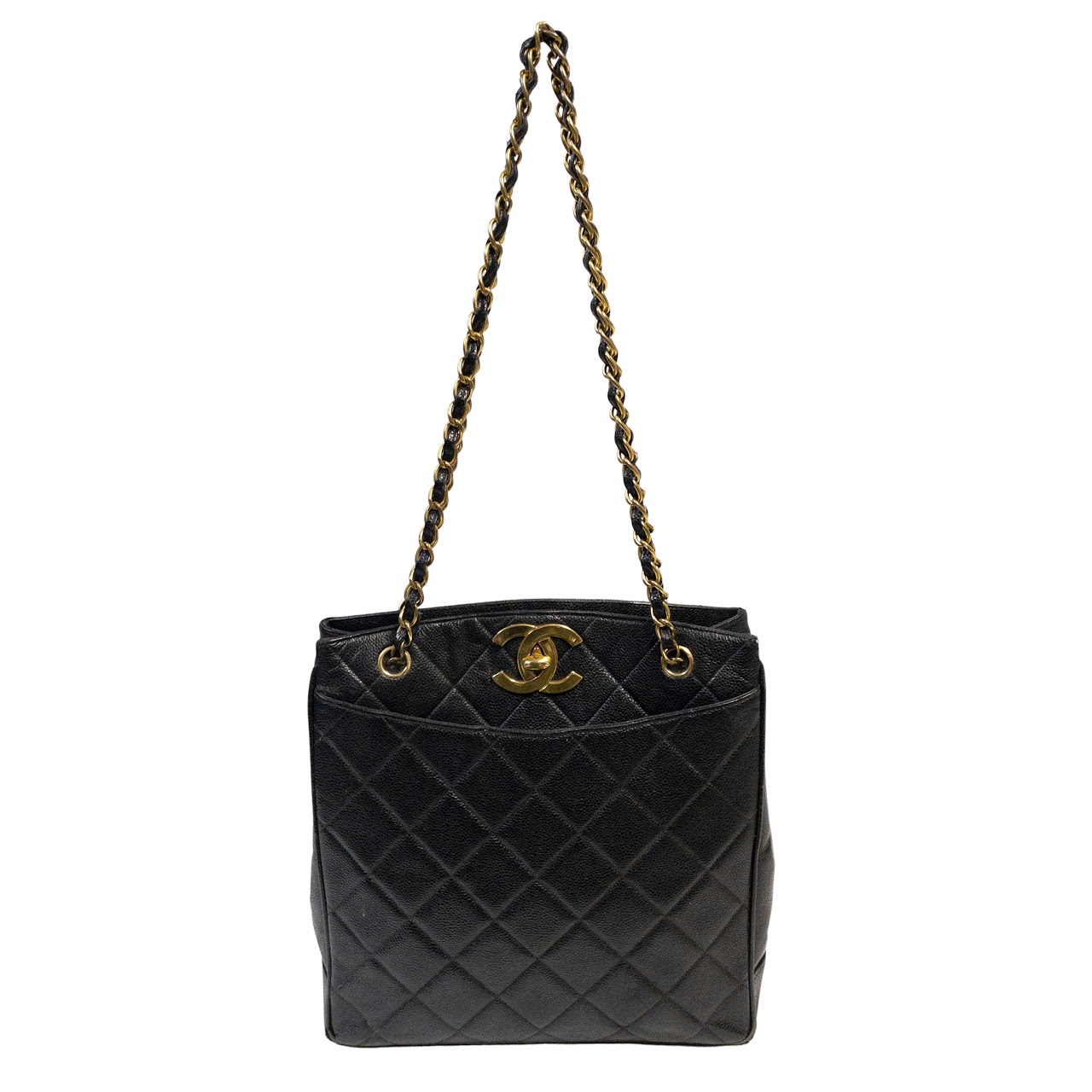 Chanel Vintage CC Caviar Leather Carryall Tote Bag