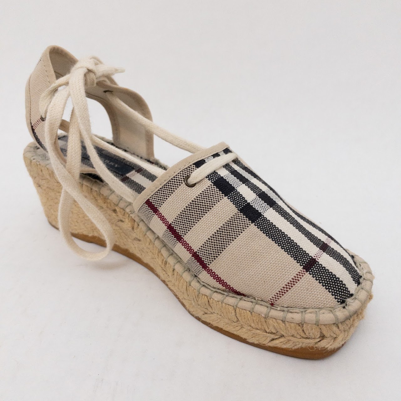 Burberry Plaid Low Wedge Shoes