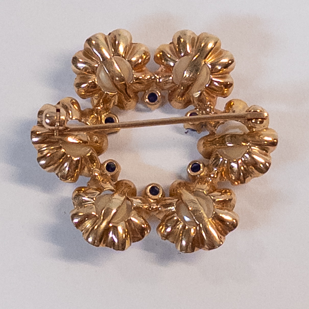 14K Gold Brooch with Pearls and Sapphires