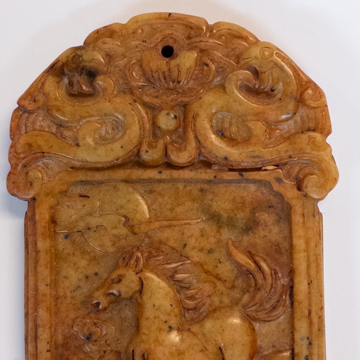 Chinese Jade Fengshui Horse Small Wall Plaque