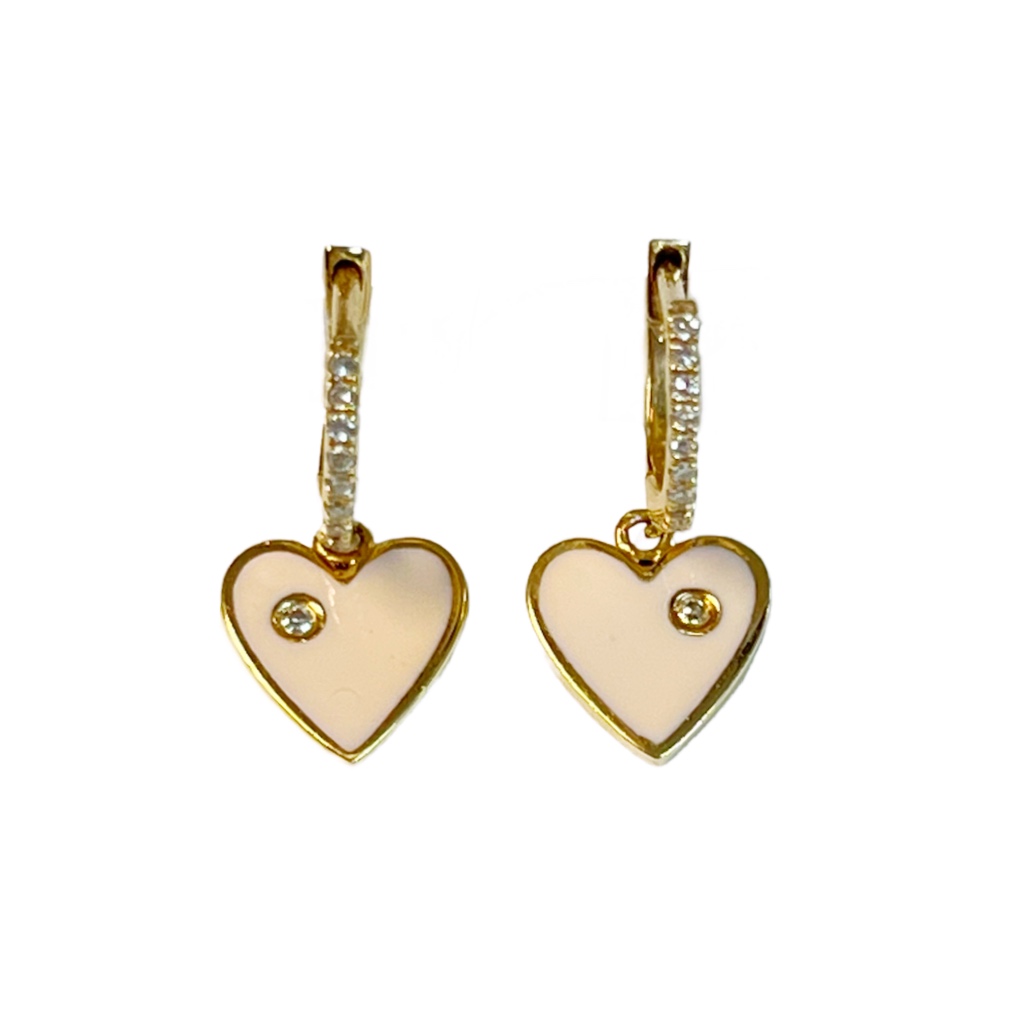 14K Gold & Diamond Heart Mini Hoop Earrings