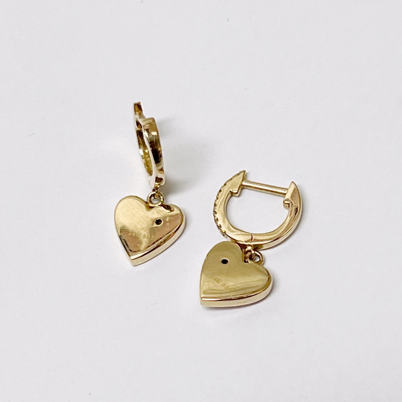 14K Gold & Diamond Heart Mini Hoop Earrings