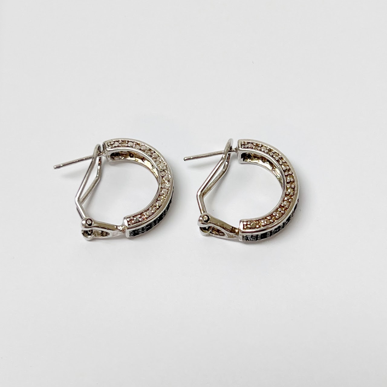 Sterling Silver & Black Diamond Hoop Earrings