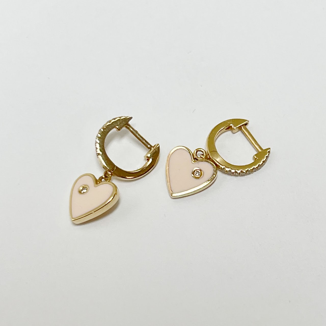 14K Gold & Diamond Heart Mini Hoop Earrings