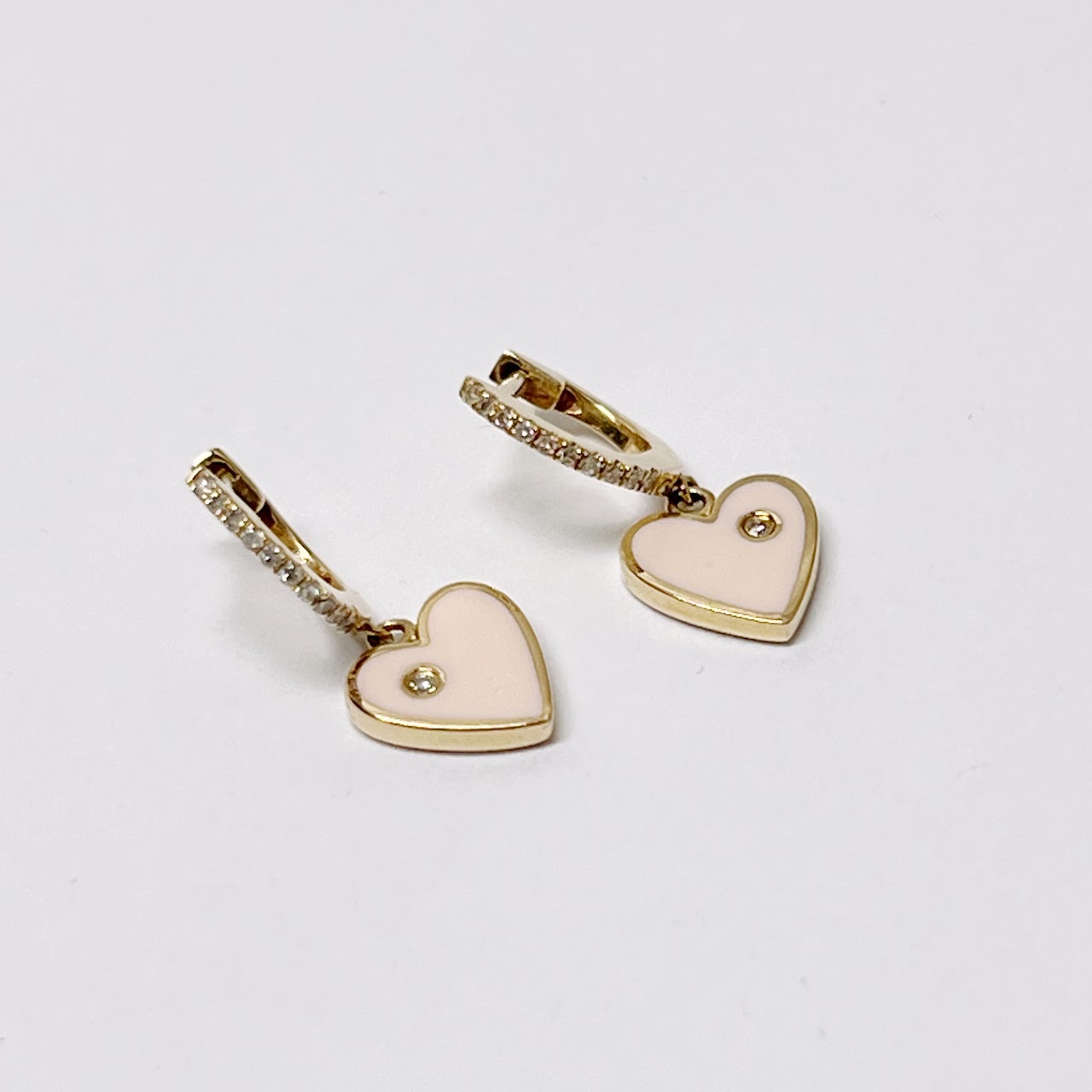 14K Gold & Diamond Heart Mini Hoop Earrings